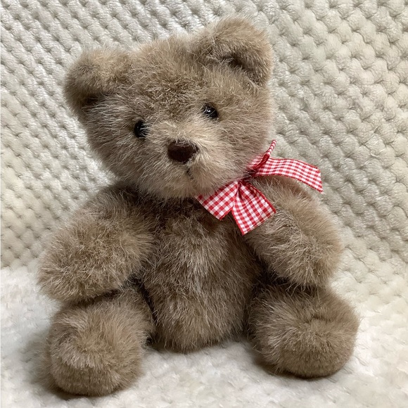 Vintage Ganz Bros Heritage Collection Plush Bear Red Checker Bow Stuffed Animal - Picture 7 of 13